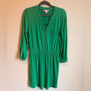 Lilly Pulitzer Beckett Shirt Dress Solid Kelly Green Henley 3/4 Sleeve Medium
